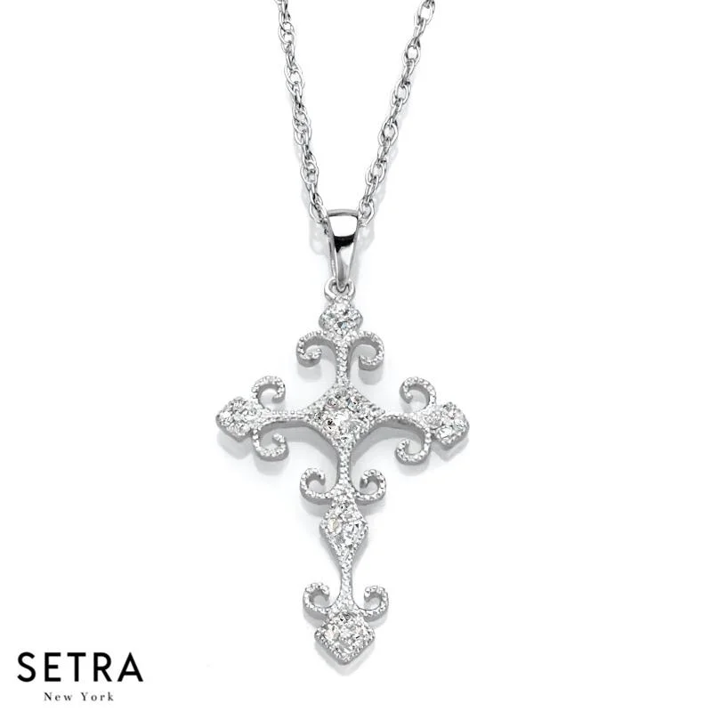 14K FINE GOLD WITH VINTAGE CROSS DIAMONDS NECKLACE