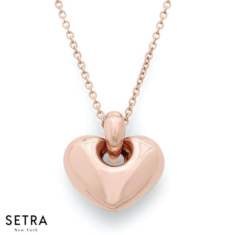 14K FINE ROSE GOLD WITH DIAMONDS HEART NECKLACE MATT FINISH