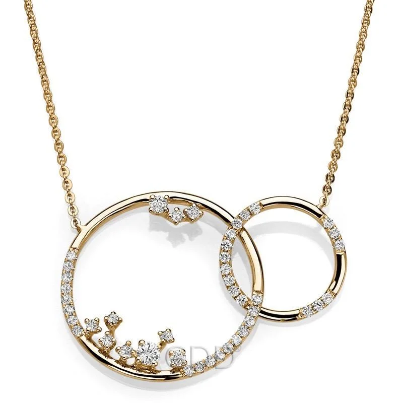 14K FINE YELLOW GOLD INTERTWINED CIRCLE & DIAMONDS NECKLACE