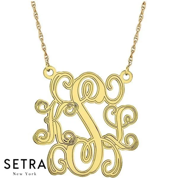 NECKLACE MONOGRAMS PERSONALIZED 3 INITITAL 14K GOLD