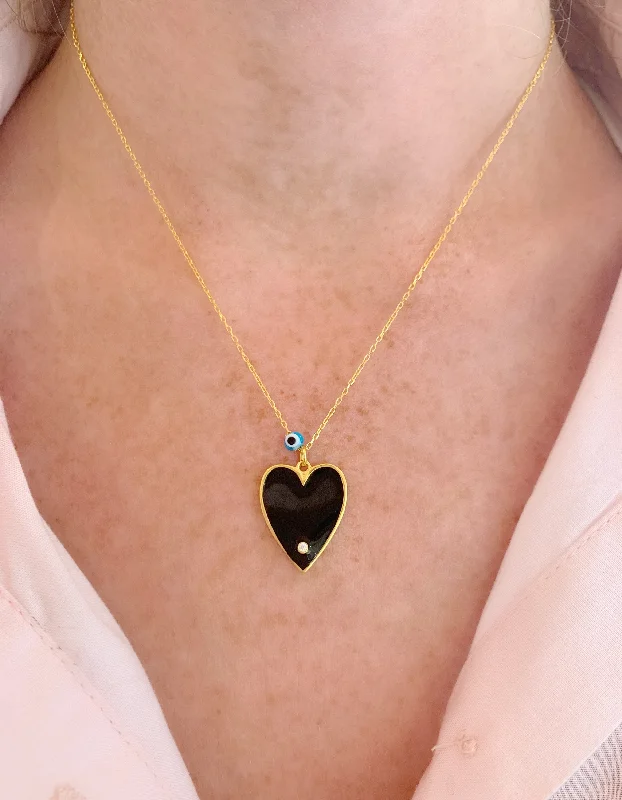 Black Big Enamel Heart Necklace