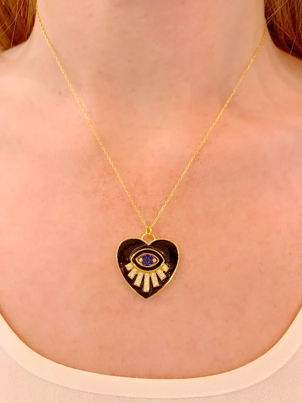 Black Guardian Eye Heart Necklace