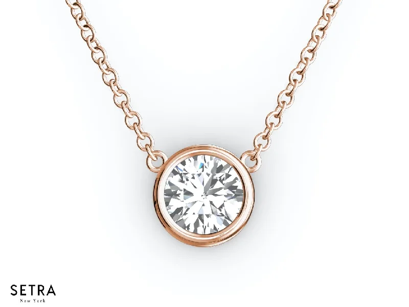 10K ROSE GOLD PENDENTS / NECKLACE SOLITAIRE BEZEL SETTING