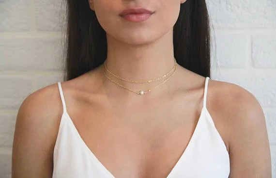 Pearl Necklace Choker 14k Gold