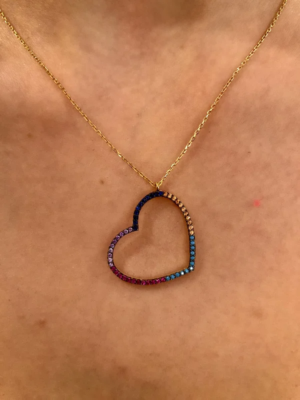 Rainbow Sideways Heart Necklace