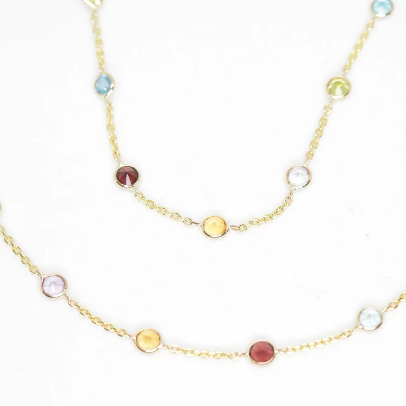 Multi-Colored Mini Gem Stone Necklace 14K Gold