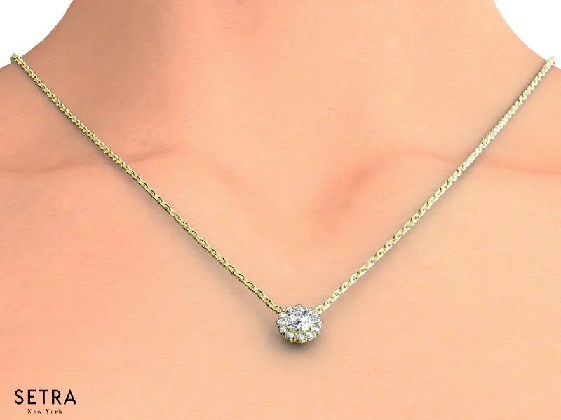 NECKLACES CENTER OF MY LIFE DIAMOND VINTAGE STYLE 18K FINE YELLOW GOLD