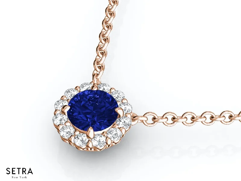 NECKLACES CENTER OF MY LIFE DIAMOND & SAPPHIRE 14K FINE ROSE GOLD