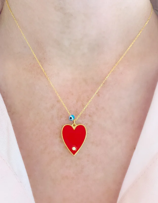 Red Big Enamel Heart Necklace