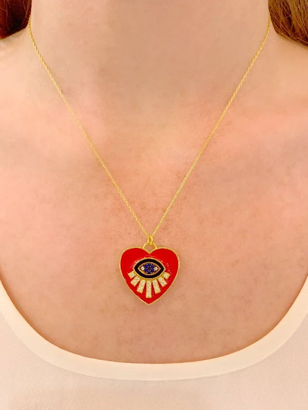 Red Guardian Eye Heart Necklace