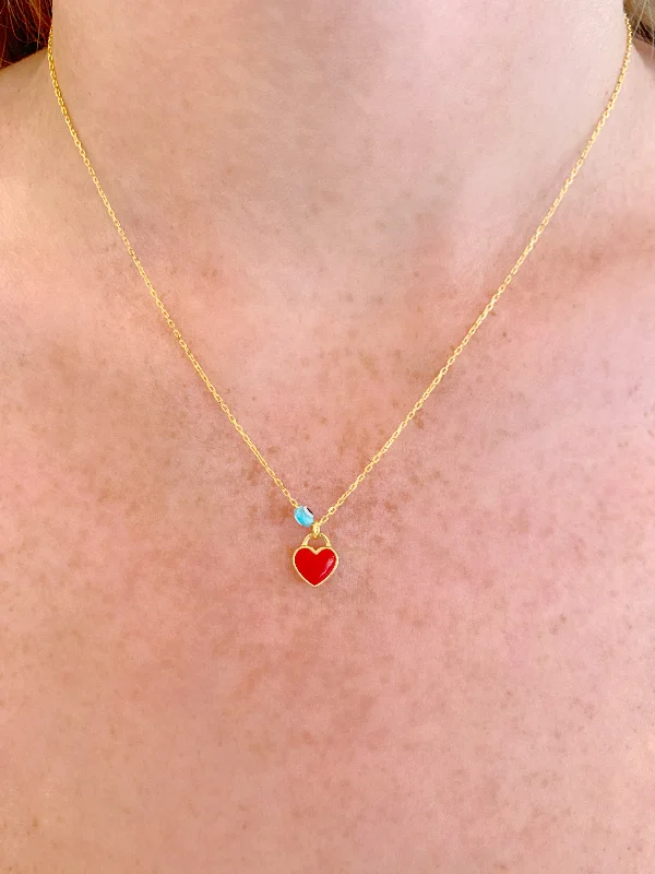 Red Mini Enamel Heart Necklace