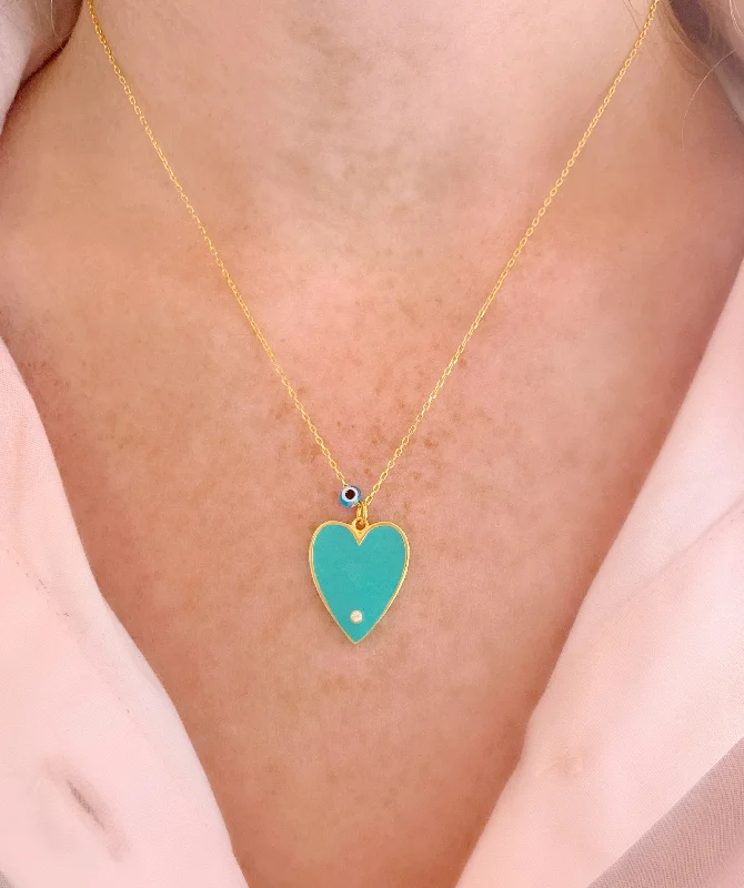 Turquoise Big Enamel Heart Necklace