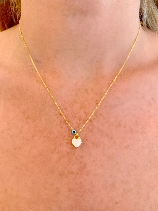 White Mini Enamel Heart Necklace