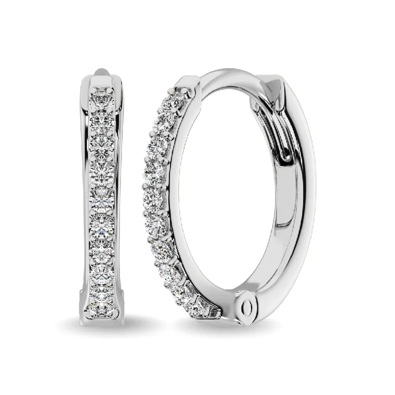 10K White Gold 1/10 Ctw Diamond Hoop Earrrings