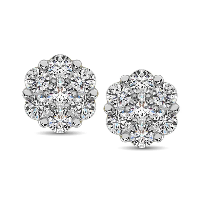 10K White Gold 1/5 Ct.Tw. Diamond Flower Studs Earrings