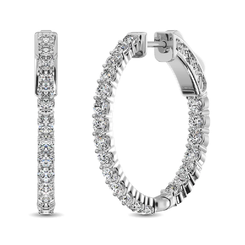 10K White Gold Diamond 1/2 Ct.Tw. In and Out Hoop Earrings