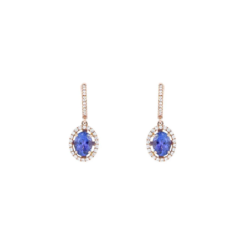 14 Karat Rose Gold Drop Earring with Tanzanite and Diamonds