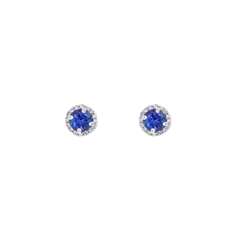 14 Karat White Gold Halo Earrings with Tanzanite and Diamonds