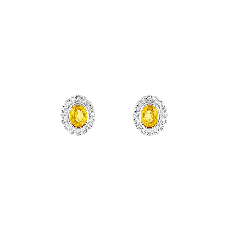 14 karat White Gold Halo Earrings with Yellow Sapphire and Diamonds