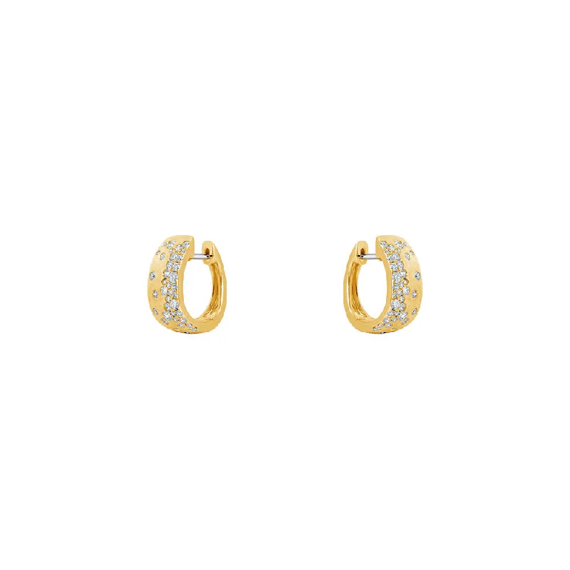 14 Karat Yellow Gold Matte' Oval Wide Hoop with White Flush Set Diamonds