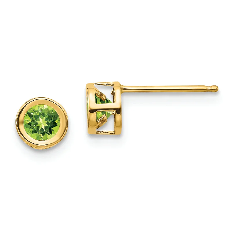 14k 4mm Bezel August/Peridot Post Earrings