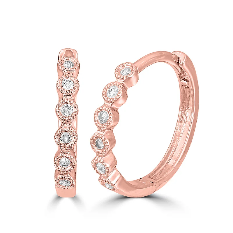 14K Rose Gold 1/10 Ct.Tw. Diamond Stackable Hoop Earrings