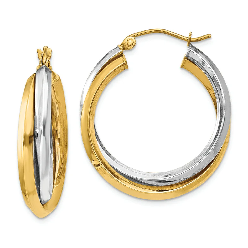 14k Two-tone Polished Double Hoop Earrings