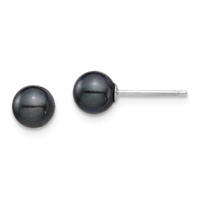 14K White Gold 5-6mm Round Black Saltwater Akoya Earrings