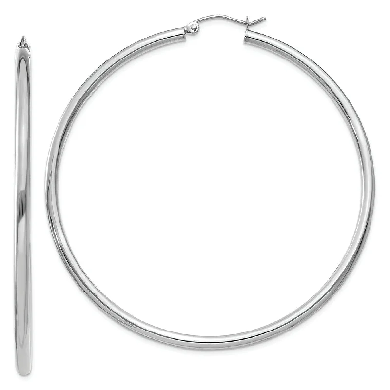 14K White Gold Polished 2.5mm Lightweight Tube Hoop Earrings