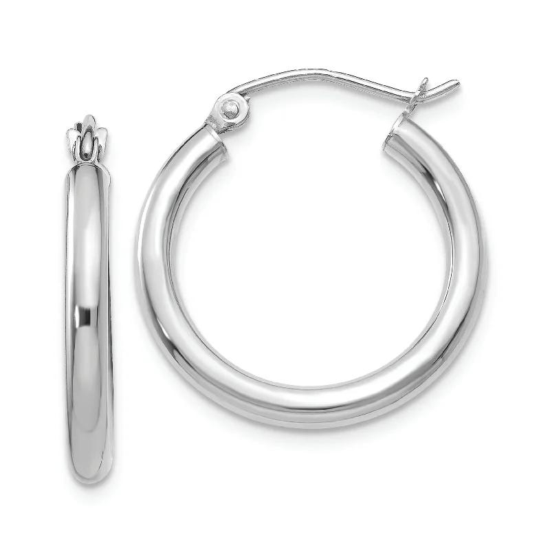 14K White Gold Polished 2.5mm Tube Hoop Earrings