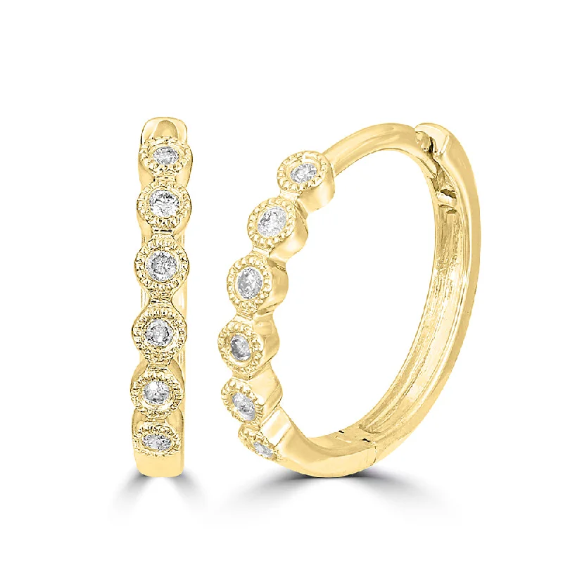 14K Yellow Gold 1/10 Ct.Tw. Diamond  Stackable Hoop Earrings