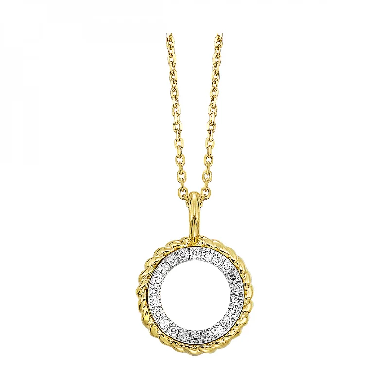 14k Yellow Gold Ridged Circle Diamond Pendant Necklace