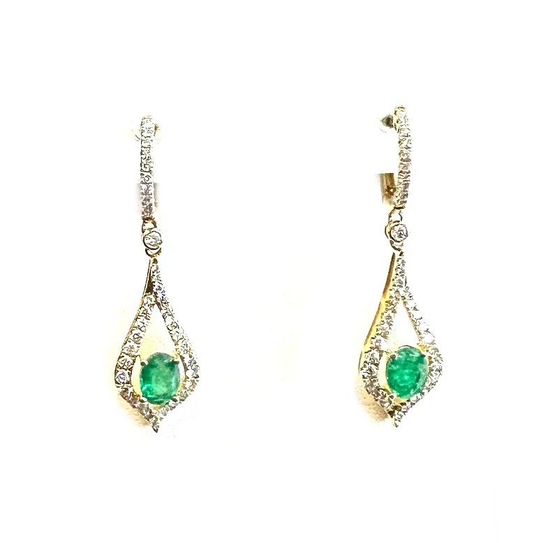 14KT Emerald & Diamond Earrings