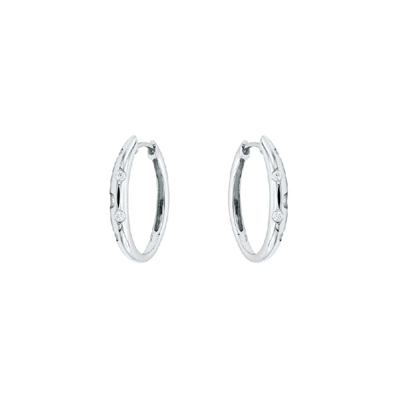 18 Karat White Gold Flush Set Diamond Hoop Earrings