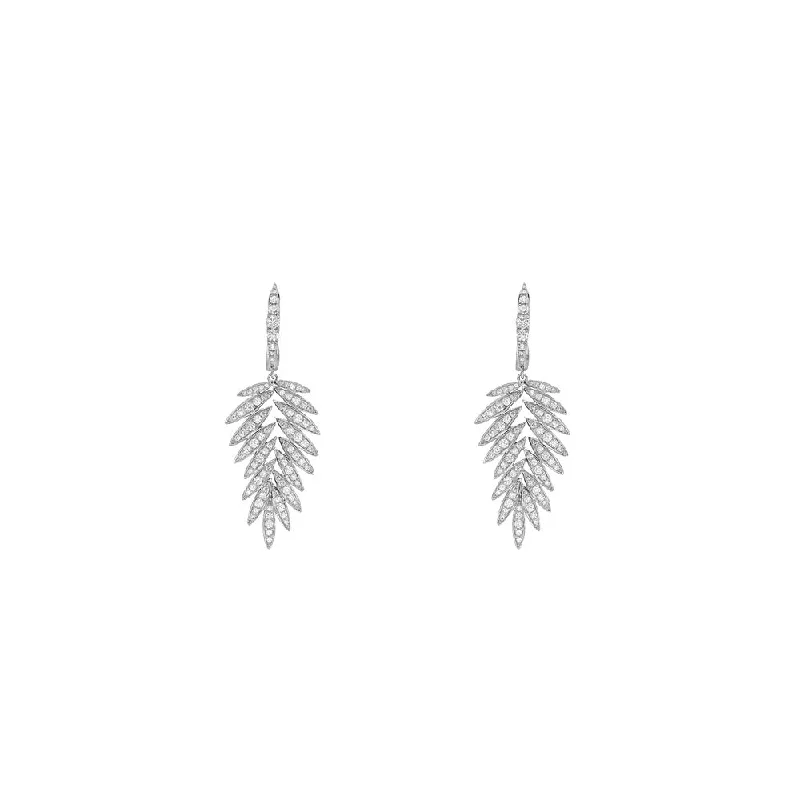 18 Karat White Gold Leaf Earrings with Diamonds