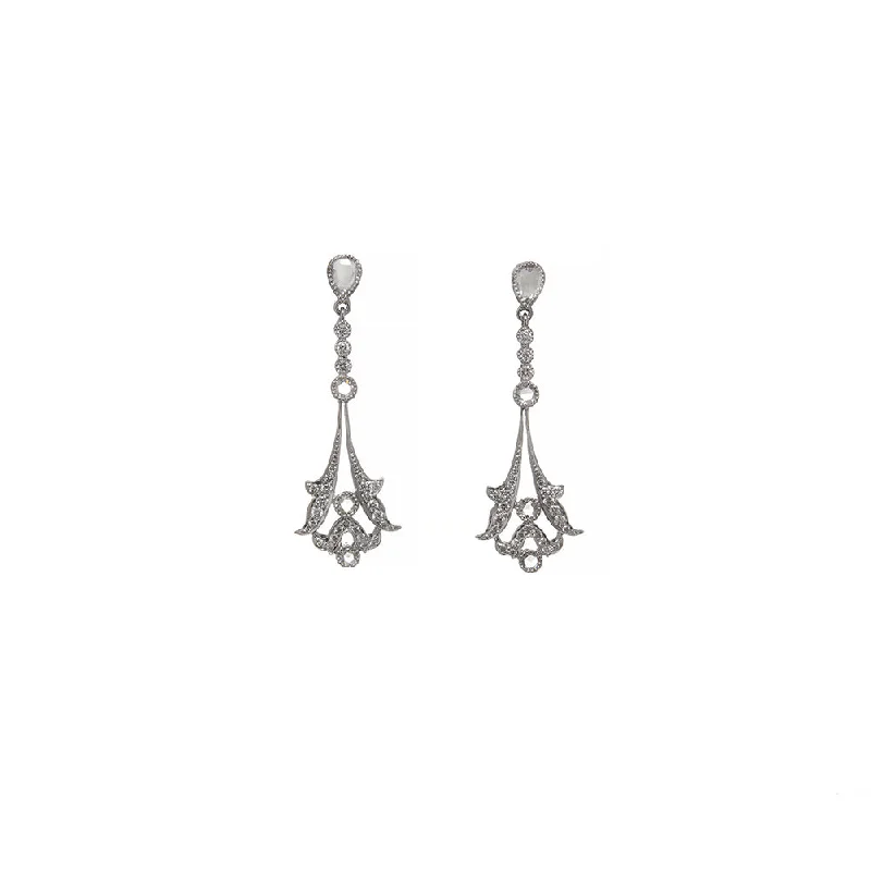 18 Karat White Gold Rose Cut Diamond Earrings