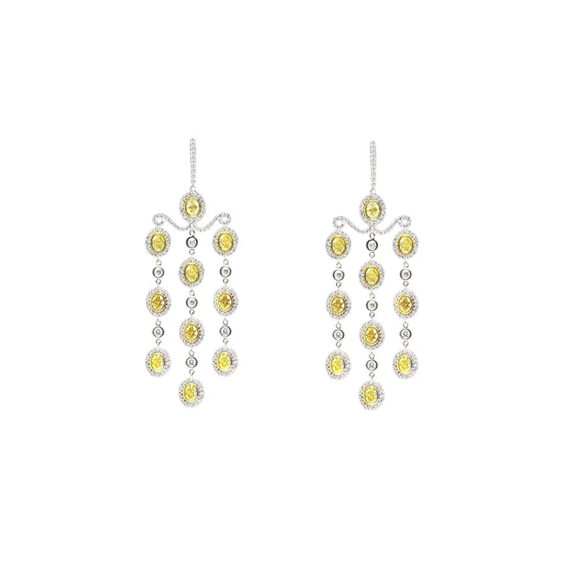 18 Karat Yellow and White Gold Yellow Diamond Chandelier Earrings