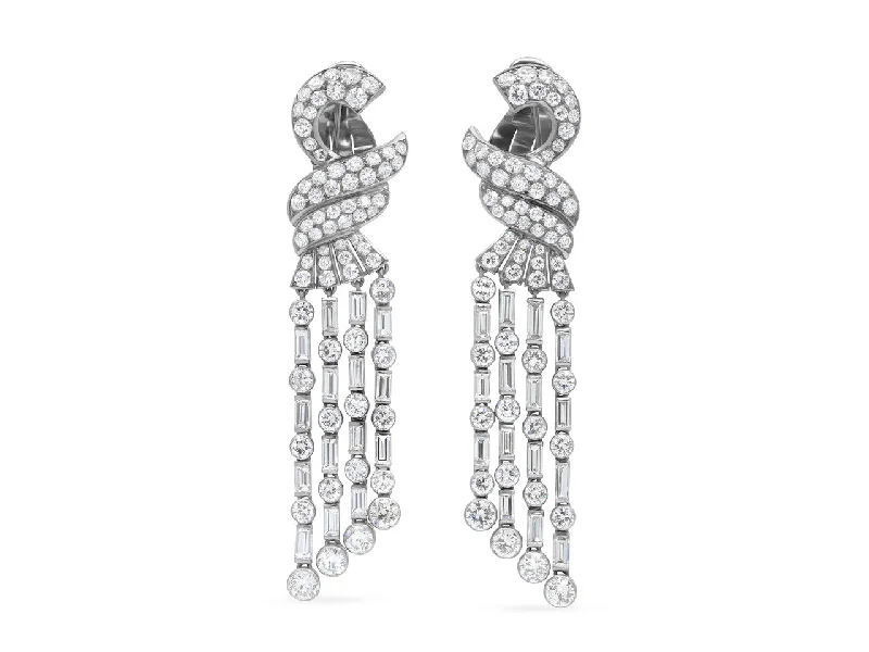 Art Deco Diamond Tassel Earrings in Platinum