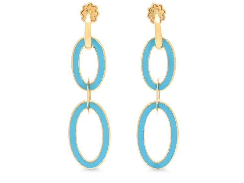 Turquoise Enamel Oval Link Earrings in 18K Gold