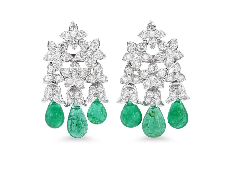 Diamond and Emerald Earrings in 18K White Gold