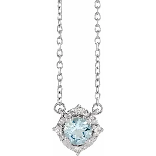 Aquamarine Necklace with Diamond Halo