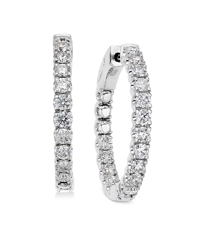 Bremer Jewelry Round Medium Hoop Diamond Earrings in 14K White Gold (2.00ctw)