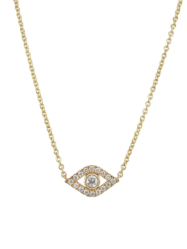 Diamond Bezel Evil Eye Yellow Gold Necklace