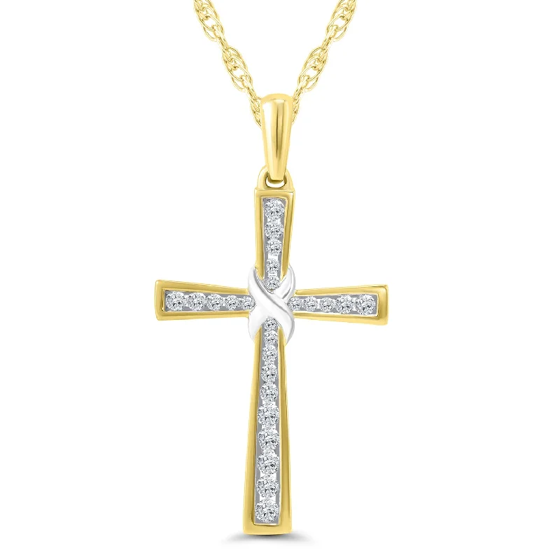 Diamond Cross Pendant Necklace with Infinity Loop, 0.12 cctw