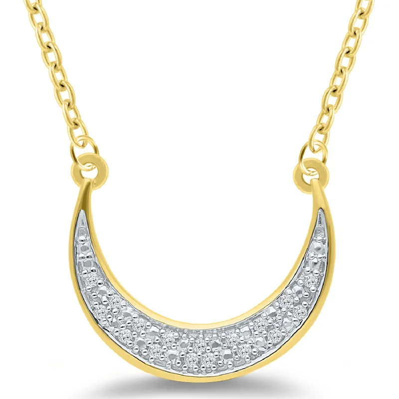 Diamond Moon Pendant Necklace in Yellow Gold Plated Sterling Silver, 0.05 cttw