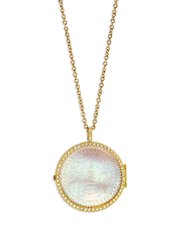 Diamond & Pearl Yellow Gold Love Locket Necklace