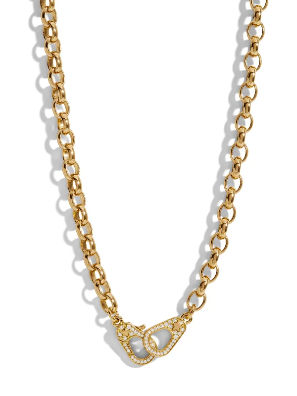 Heavy Belcher Pave Sister Hook Yellow Gold Necklace