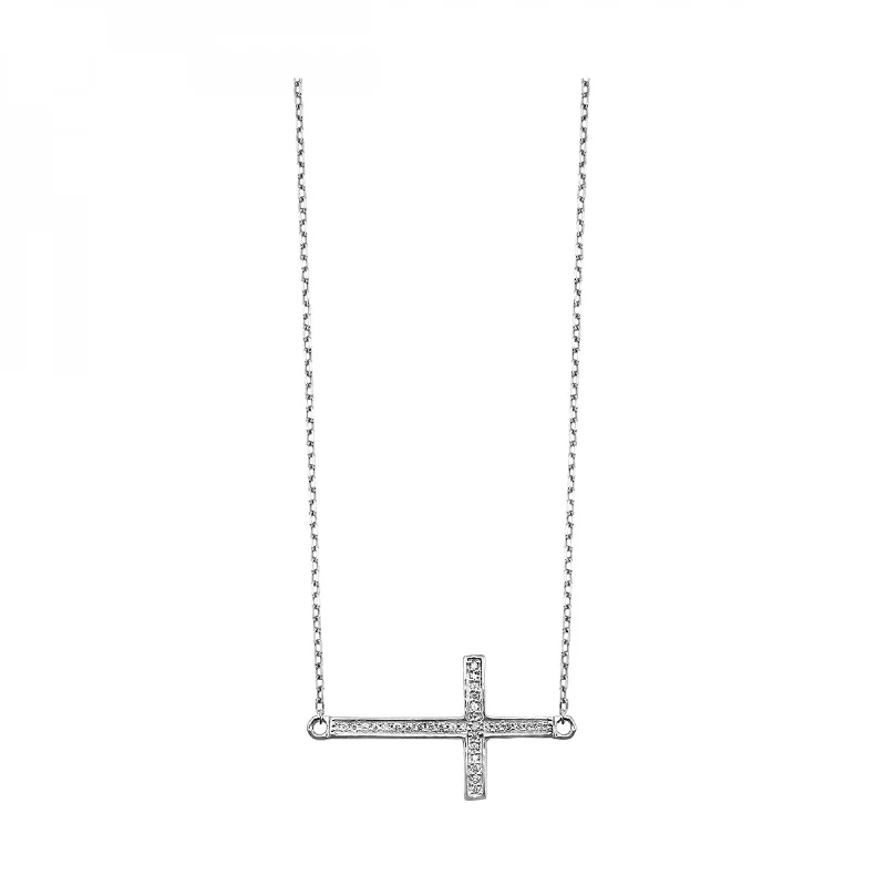 Horizontal Cross Diamond Pave Pendant Necklace