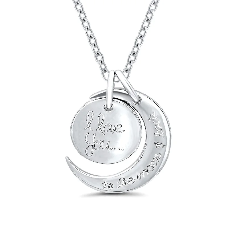 Inscribed Moon Pendant Necklace in Sterling Silver