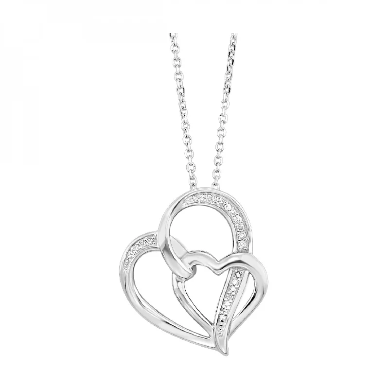 Interlocking Hearts Diamond Pendant Necklace in Sterling Silver